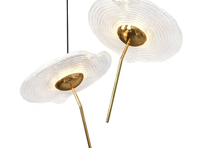 Transparent Petal Shaped Pendant Lights With Golden Metal Accents And Warm Glowing Light 3d model