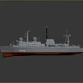 Military Warship With Green Deck And Radar Domes 3d model