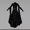 Elegant Black Long Dress with Dark Cloak Waist Belt and Golden Patterns