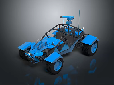 Rugged Terrain Exploration With Blue Off Road Vehicle And Large Tires 3d model