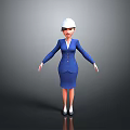 Woman Standing in Professional Blue Suit Dress With White Hard Hat Against Gray Background