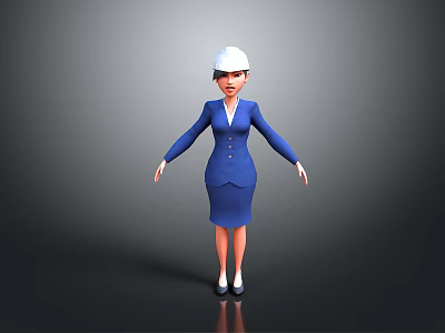 Woman Standing in Professional Blue Suit Dress With White Hard Hat Against Gray Background 3d model
