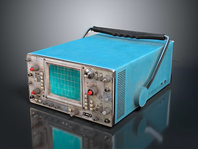 Blue Vintage Portable Headphone Speaker With Green Grid Screen Control Knobs And Handle 3d model