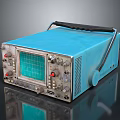 Blue Vintage Portable Headphone Speaker With Green Grid Screen Control Knobs And Handle