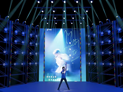 Live Concert Stage With Bright Lights Singer And Large Screen Performance 3d model