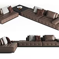 Modern Brown Leather Sectional Sofa Design With Multiple Decorative Pillows And Comfortable Seats 3d model