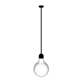 Modern Minimalist Pendant Light With Black Rod And Frosted Glass Bulb Illuminating White Wall