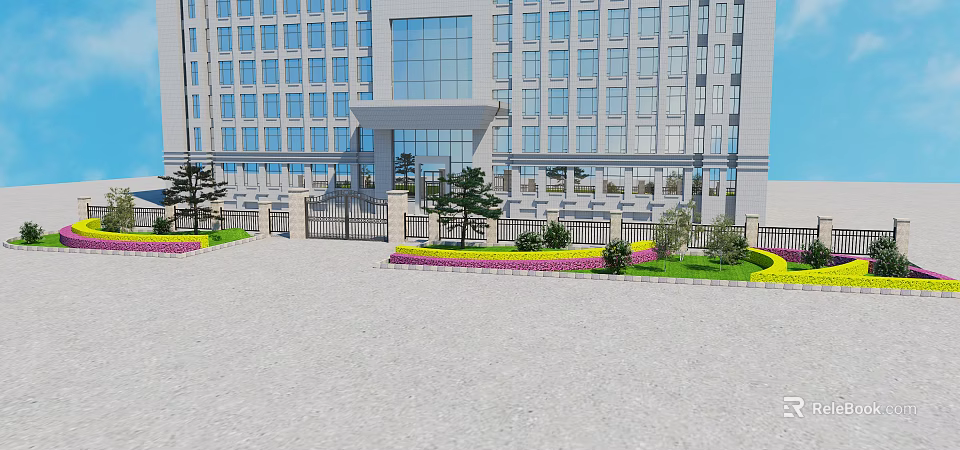Creative Garden Ornaments With Colorful Flower Beds And Green Shrubs Design 3d model 