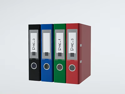 Colorful Office Folders Black Blue Green Red With Doc Labels For Document Organization 3d model