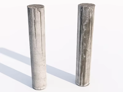 Two Cylindrical Textured Columns on White Background with Natural Light Shadow 3d model