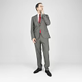 Man Wearing Gray Suit With Red Tie Standing Against Plain Background 3d model