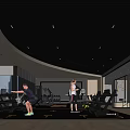 Modern Gym Interior With People Exercising On Treadmills Fitness Equipment And Floor To Ceiling Windows