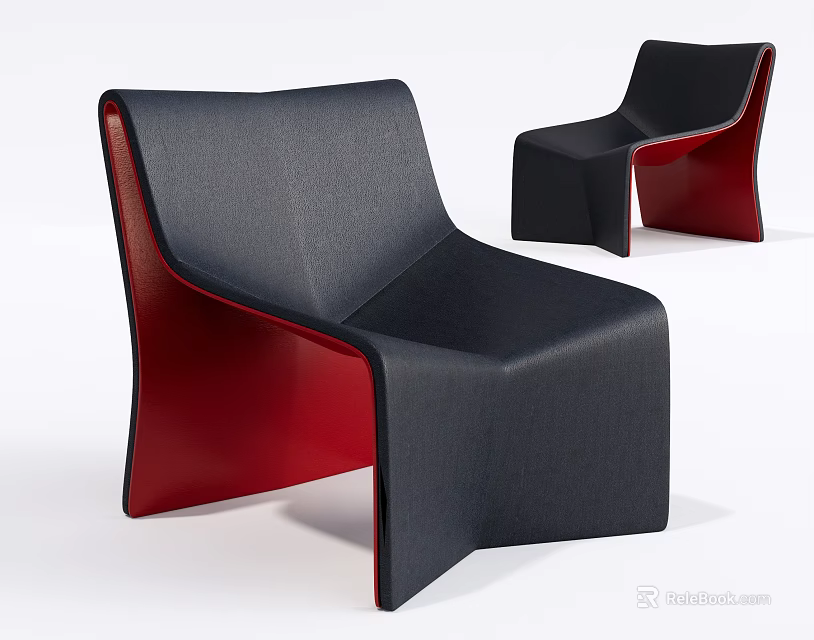 Modern Black And Red Leather Leisure Chair With Unique Curved Shape Design 3d model 
