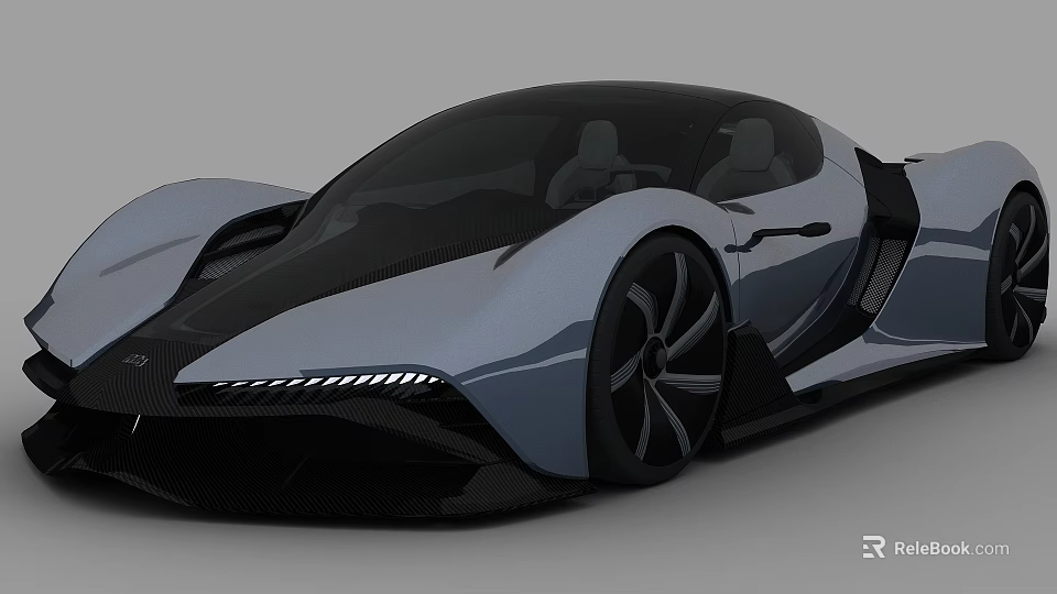 Futuristic Sports Car with Aerodynamic Silver Body Sleek Design LED Headlights and Large Alloy Wheels 3d model 