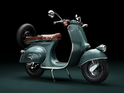 Classic Teal Vintage Scooter With Brown Leather Seat And Retro Design 3d model