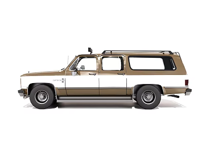 Classic Gold And White SUV With Roof Rack And Side Windows Design 3d model