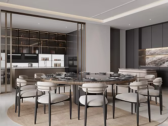 Light Luxury Villa Restaurant Dining Table and Chair Cabinet Dining Cabinet 3d model