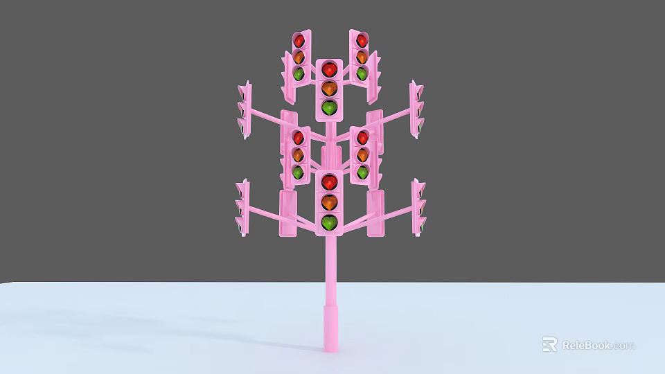 Pink Multi Armed Traffic Lights Structure With Multiple Signal Lamps 3d model 