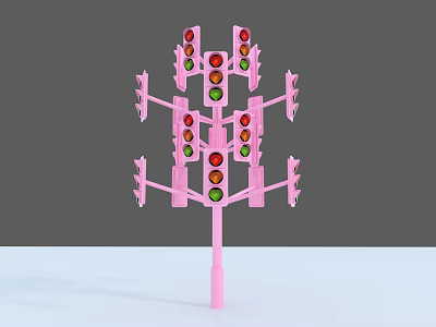 Pink Multi Armed Traffic Lights Structure With Multiple Signal Lamps 3d model