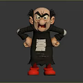 Bald Cartoon Character With Angry Expression Black Hair Red Shoes And Hands On Hips