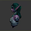 Fantasy Elf Character With Green Braided Hair Purple Skin Pointed Ears And Ornate Silver Armor Bust