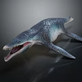 Realistic Prehistoric Aquatic Creature 3D Model With Open Mouth Sharp Teeth Streamlined Body Dark Background