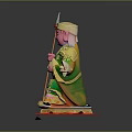 Traditional Deity Statue With Green Gold Robe Scepter Ingot And Red Base