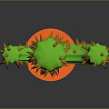 Green Cactus with Orange Spines Growing in Orange Pot on Dark Background