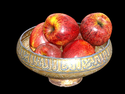Fresh Red and Yellow Apples in a Decorative Patterned Bowl 3d model