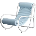 Modern Lounge Chair With Blue Metal Frame Curved Structure And Light Colored Cushion