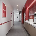 Modern Office Reception Area With Red White Wall And Green Shelves