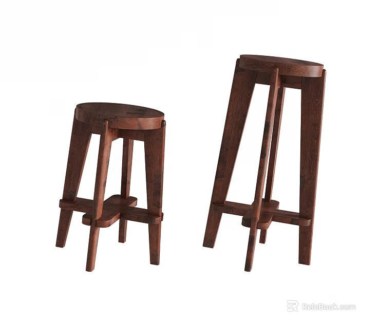Wooden Bar Stools Set Of Two With Modern Simple Design And Sturdy Structure 3d model 