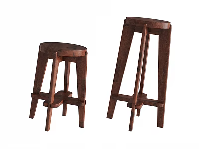Wooden Bar Stools Set Of Two With Modern Simple Design And Sturdy Structure 3d model
