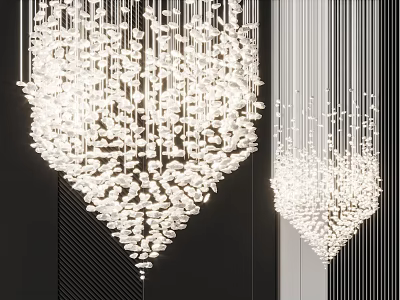 Two Modern White Chandeliers With Hanging Pendant Elements And Contemporary Design 3d model