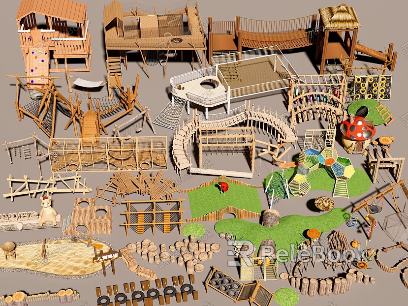 Children's Wooden Outdoor Equipment Children's Equipment Combination Children's Wooden Amusement Facilities Wild Fun Park model