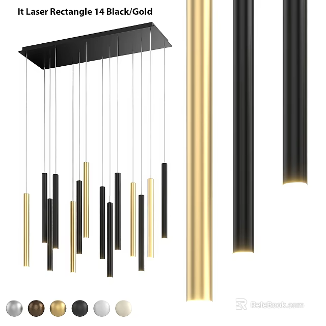Modern Linear Pendant Light with Black Gold Tubes and Hanging Design Elements 3d model 