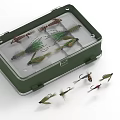 Realistic Insect Shaped Fishing Flies in Green Tackle Box for Anglers