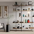 Ornaments Combination Bookshelf Bookcase Teapot 3d model