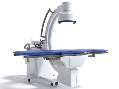 Modern Medical Radiography Equipment With Mobile Arm And Blue Examination Table 3d model