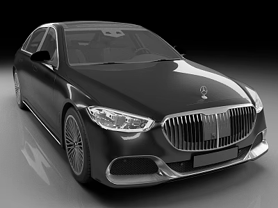 Mercedes Black Luxury Sedan with Sleek Front Grille Headlights and Smooth Body Lines 3d model