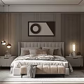 Modern Bedroom Interior With Tufted Headboard Multiple Pillows Bedside Tables Lamps And Wooden Walls