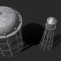 Three Water Towers Featuring Metal Frame Structures And Cylindrical Tanks Design 3d model
