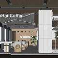 ShanHai Coffee Modern Interior With Wooden Ceiling White Awning Tables Chairs Kitchen Counter And Plants
