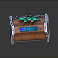 Vintage Wooden Chest With Metal Frame Rivets Wheels And Blue Crescent Decoration Floating Particles