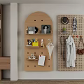 Functional Modern Wall Decor With Arched Wooden Shelf And Perforated Panel For Storage 3d model