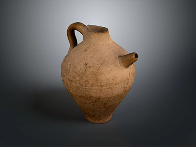 Hand Carved Traditional Clay Jug Sculpture With Handle Spout And Surface Texture 3d model