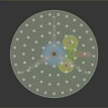 Circular Gold Household Item With Green Edge And Decorative Surface Dots