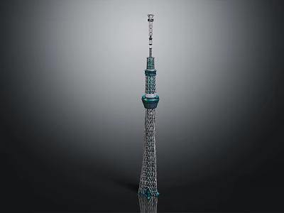 Tall Tokyo Skytree Tower With Blue And White Metal Structure And Top Antenna 3d model