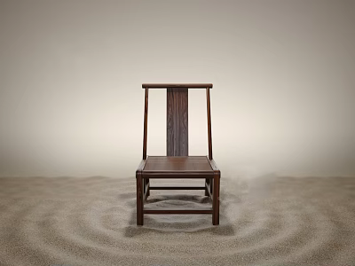 Dark Solid Wood Single Chair with Slat Back on Rippled Sand Surface 3d model