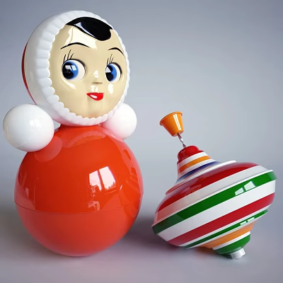 Red White Toy Doll with Round Body and Colorful Striped Spinning Top 3d model Red White Toy Doll with Round Body and Colorful Striped Spinning Top 3d model